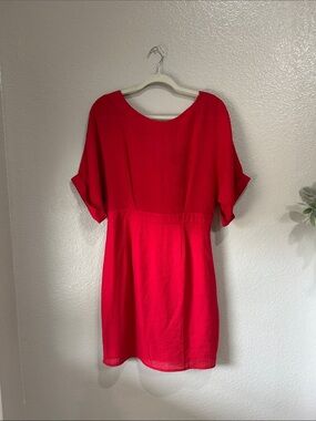 Kindle Bright Red Short Boxy Sleeve Shift Mini Dress Sz M Summer Chic TC0214